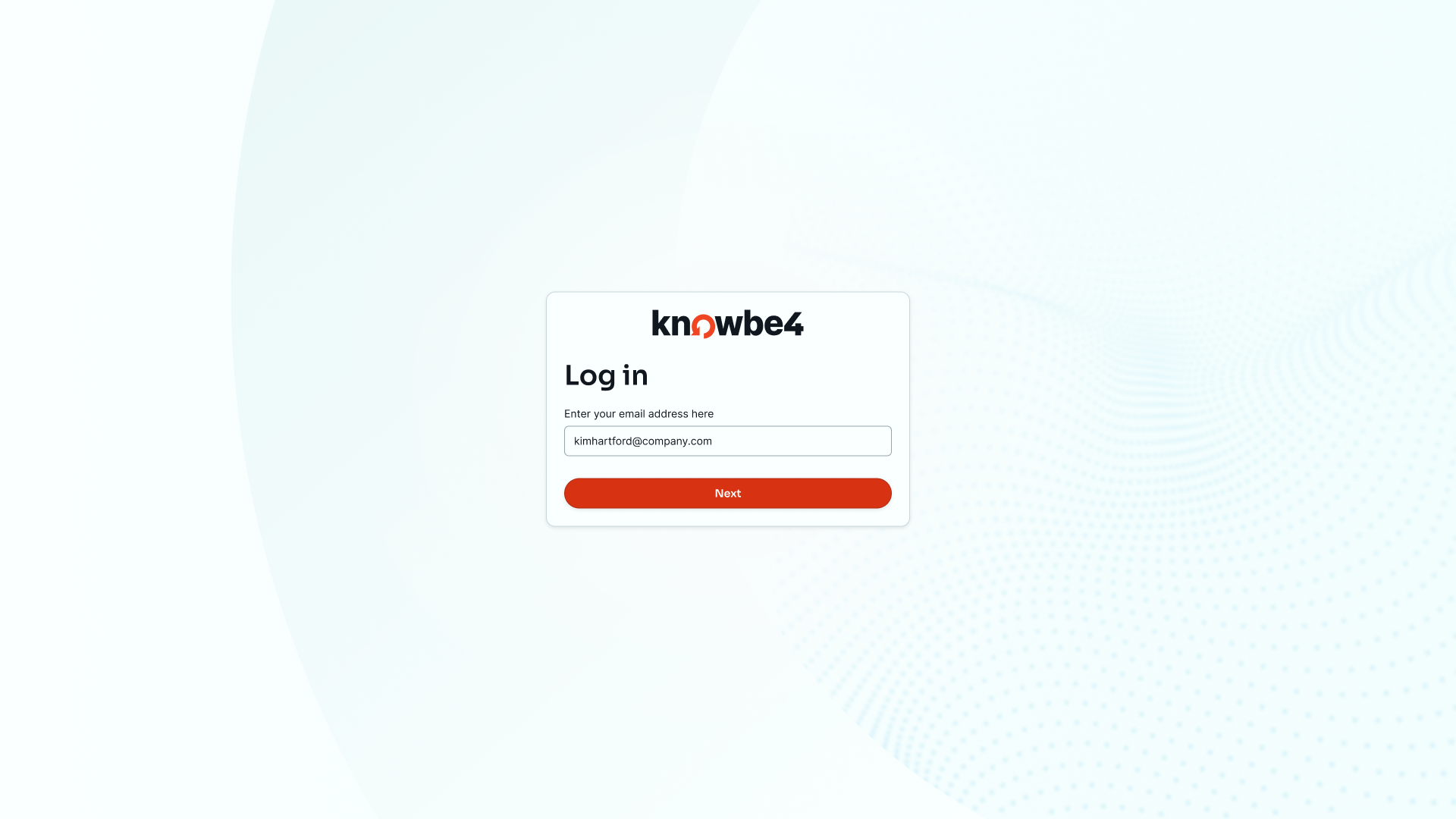 Redesigned KnowBe4 log-in screen with updated branding and layout