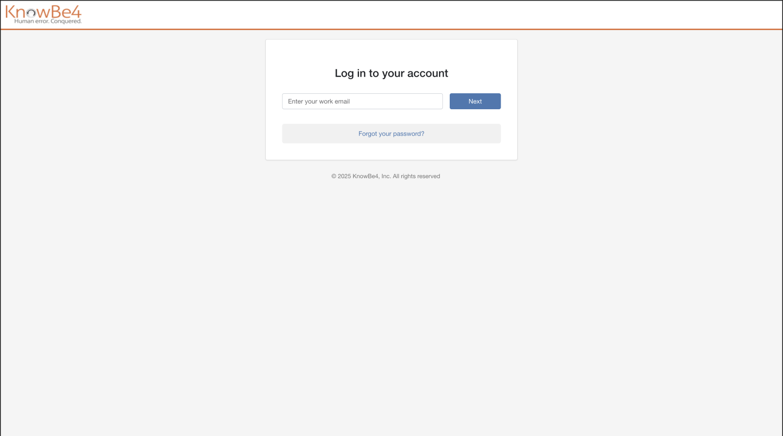 Legacy KnowBe4 log-in screen with the "Log in to your account" form